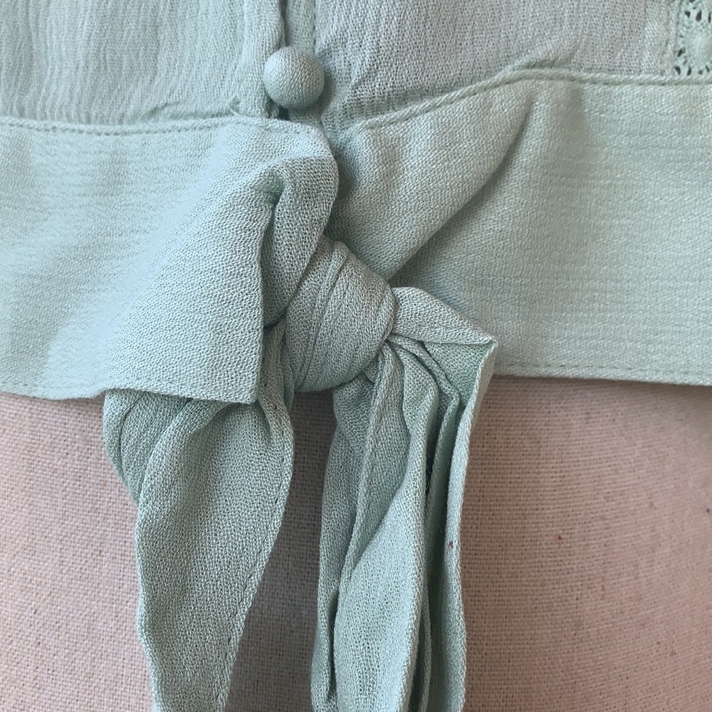 Love Riche Sage Green V-neck Button Up Crochet Detail Tie Top NWT - Picture 8 of 15